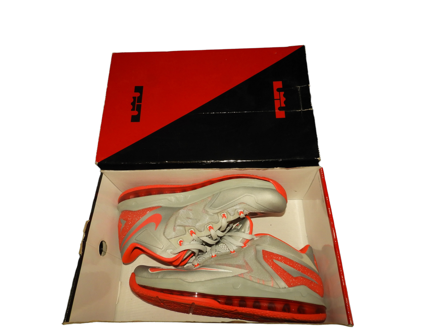 Nike LeBron 11 Low Laser Crimson 642849 001 Gray-Red Size-10.5