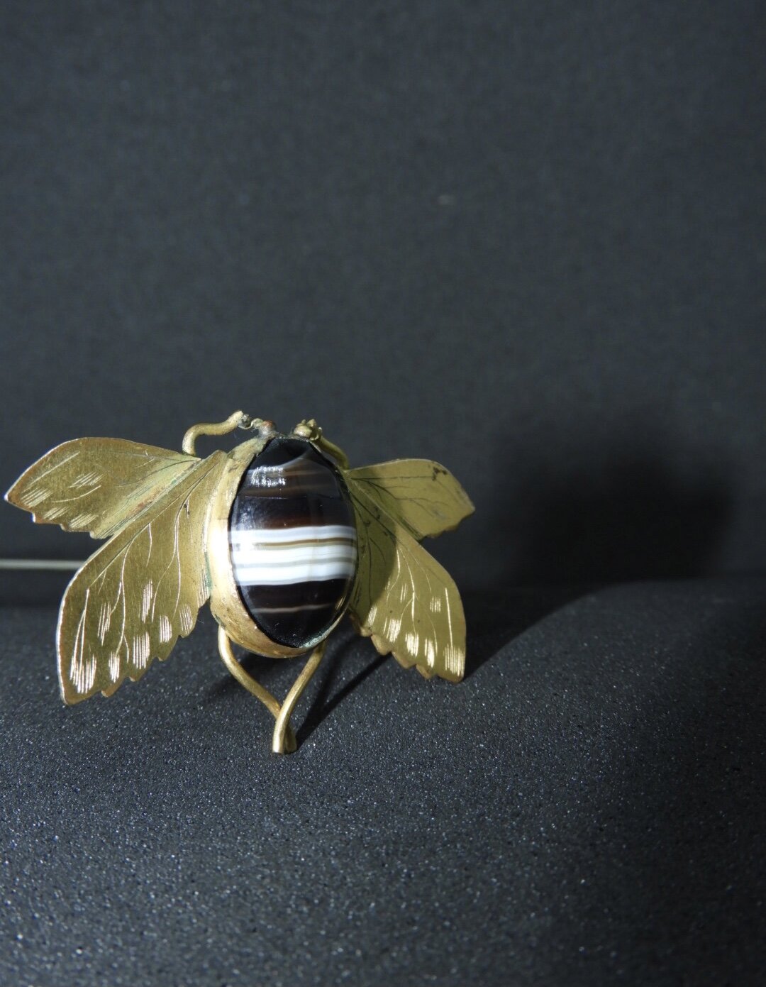 Antique Brass-Winged Beetle Hat Pin w/ Cab