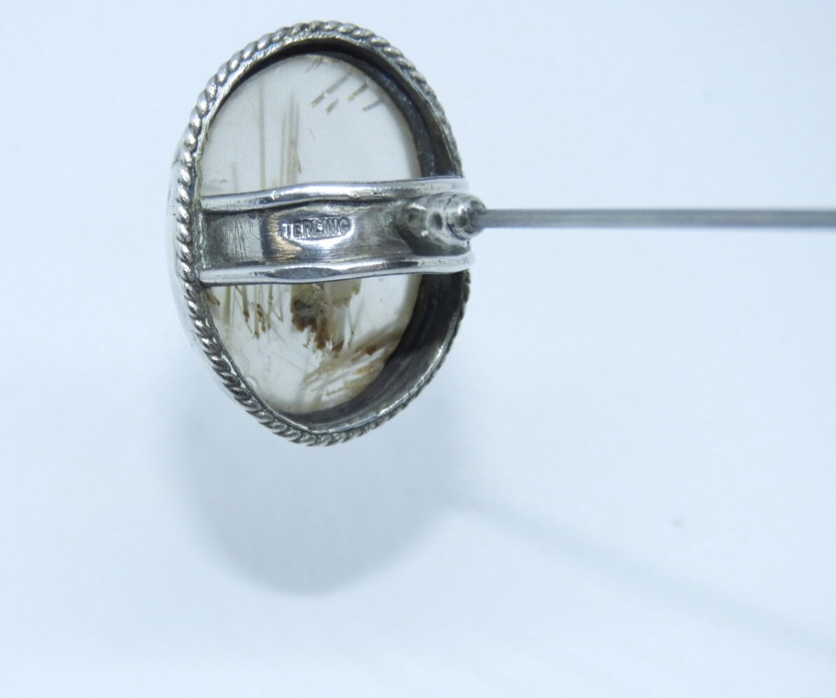 Antique Sterling Silver Rutilitated Quartz Hat Pin