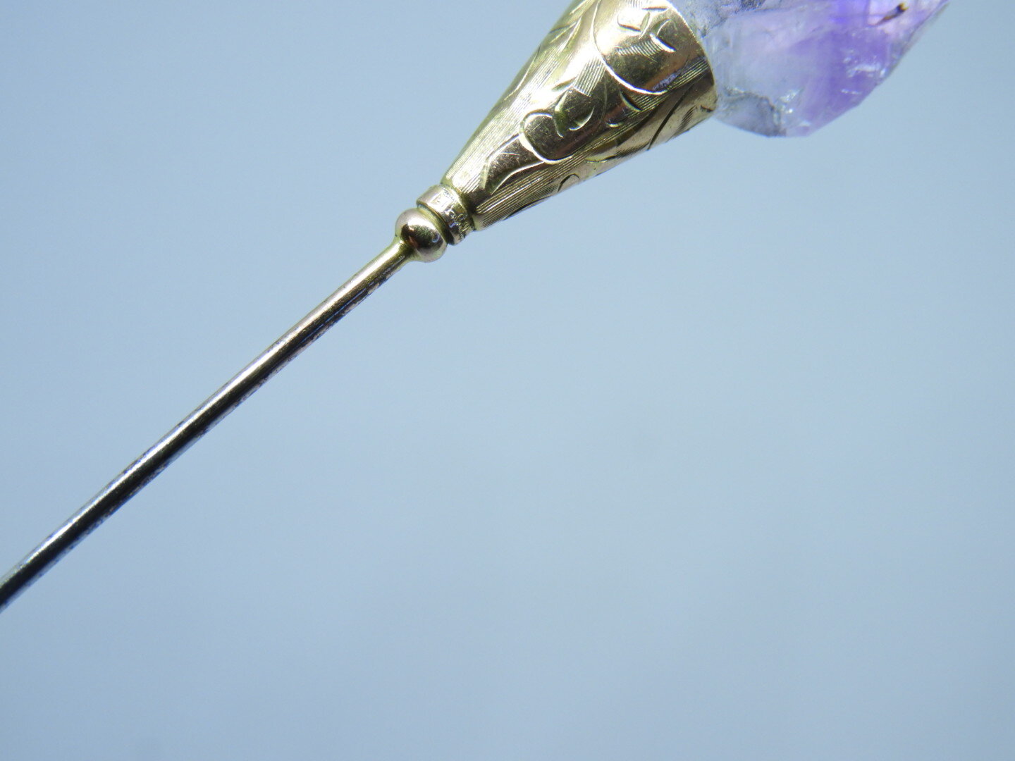 Antique Gold-Plated Raw Amethyst Hat Pin