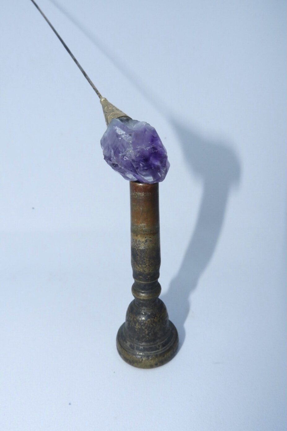 Antique Gold-Plated Raw Amethyst Hat Pin