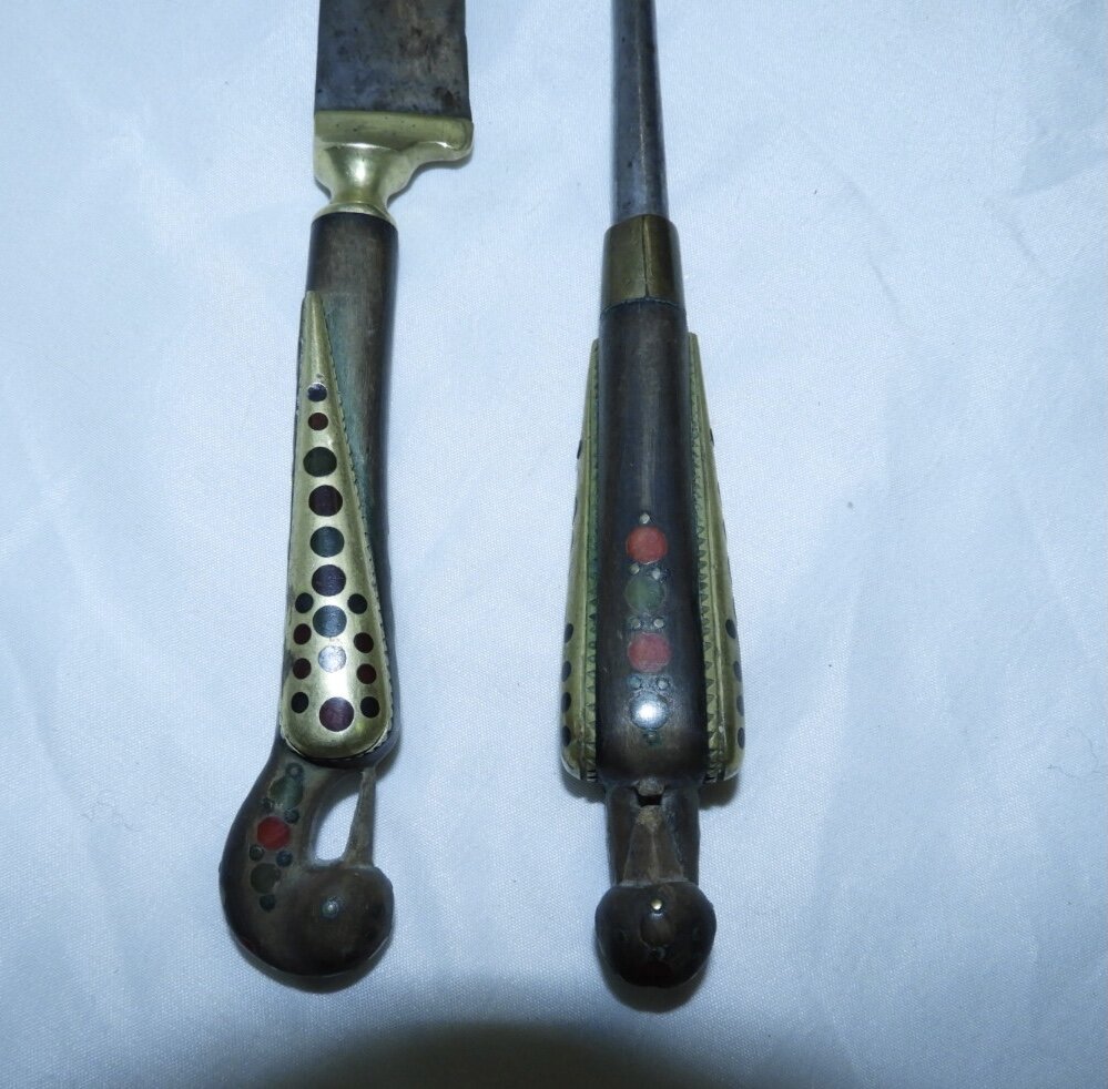Vintage 1950's Alfred Haddad Jezzine Knife & Roasting Fork Set w/ Phoenix Motifs