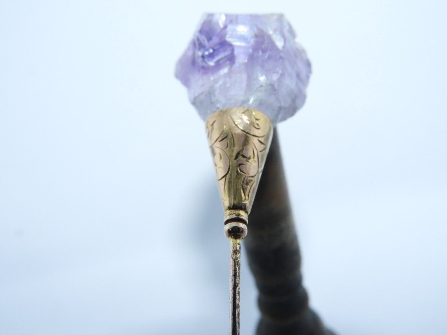 Antique Gold-Plated Raw Amethyst Hat Pin