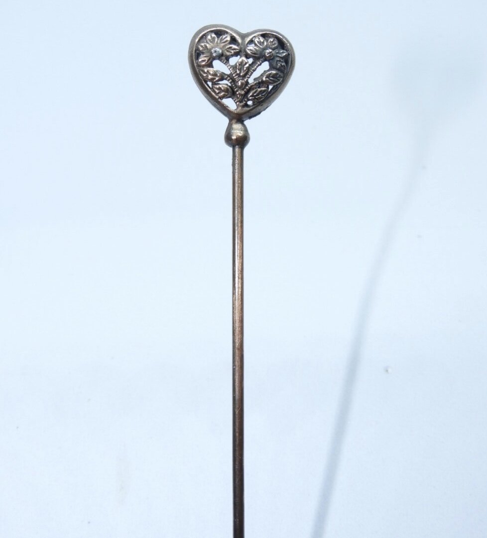 Antique Victorian Heart-Shaped Floral Hat Pin