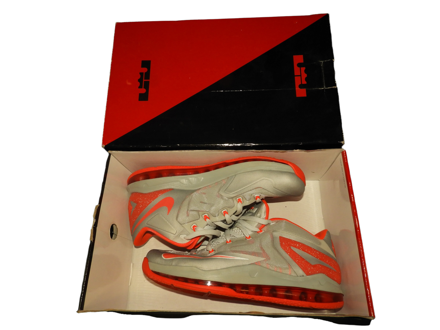 Nike LeBron 11 Low Laser Crimson 642849 001 Gray-Red Size-10.5