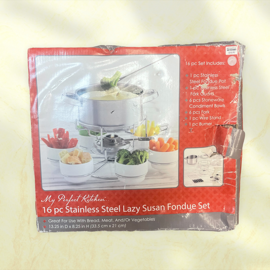 My Perfect Kitchen 16-pc Stainless Steel Lazy Susan Fondue Set