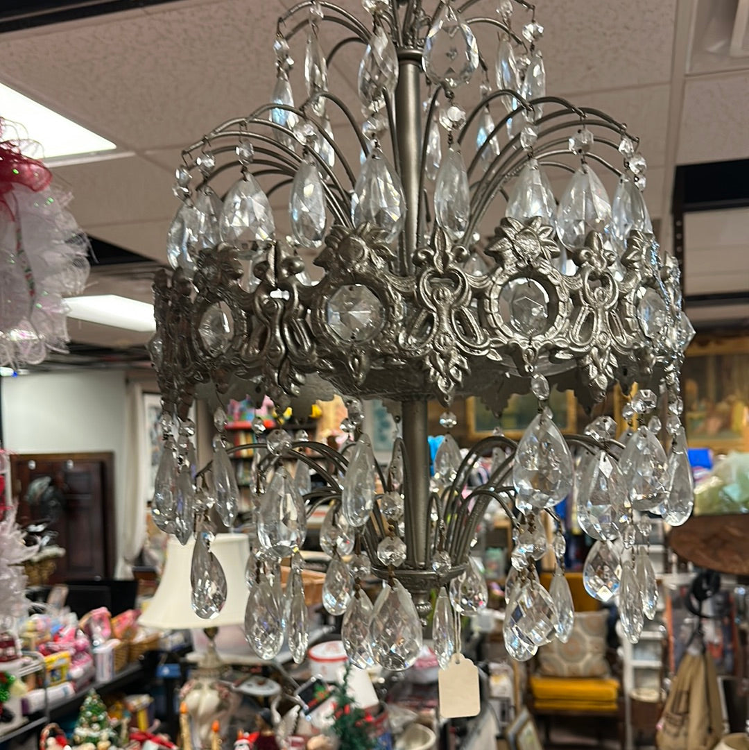 Vintage Silver Crystal 5 Tier 14 Inch Diameter Hollywood Chandelier