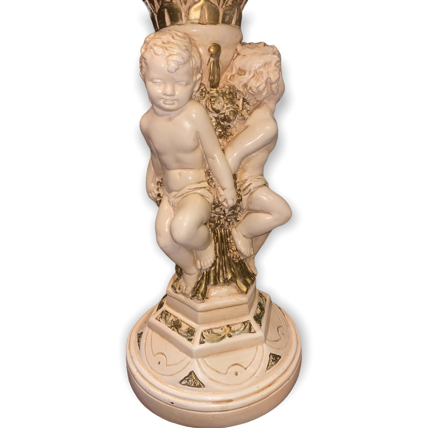 Art Deco Cultured Marble Table - Pedestal Cherub Angel Base Plant Stand
