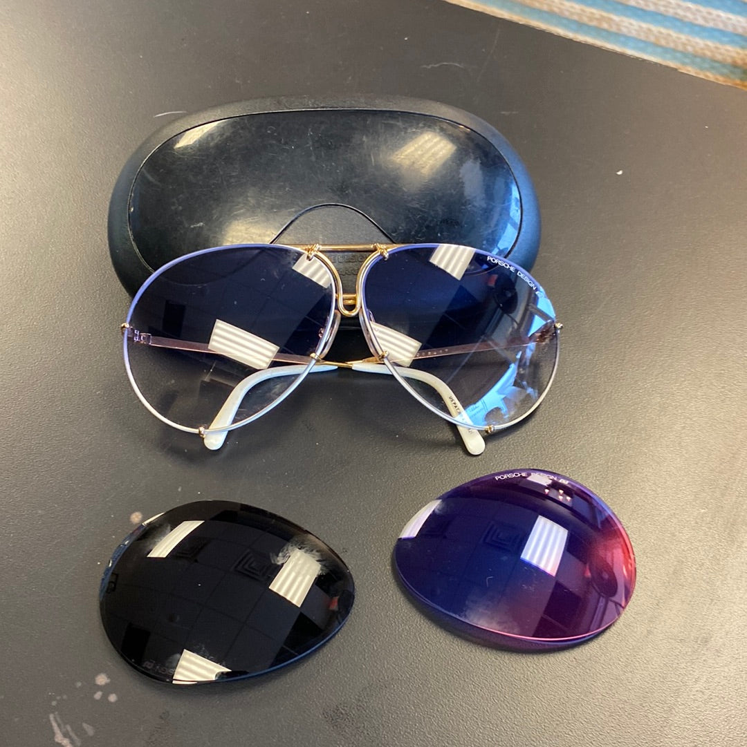 NWT Porsche Design 66 P8478 W Blue Gold Sunglasses