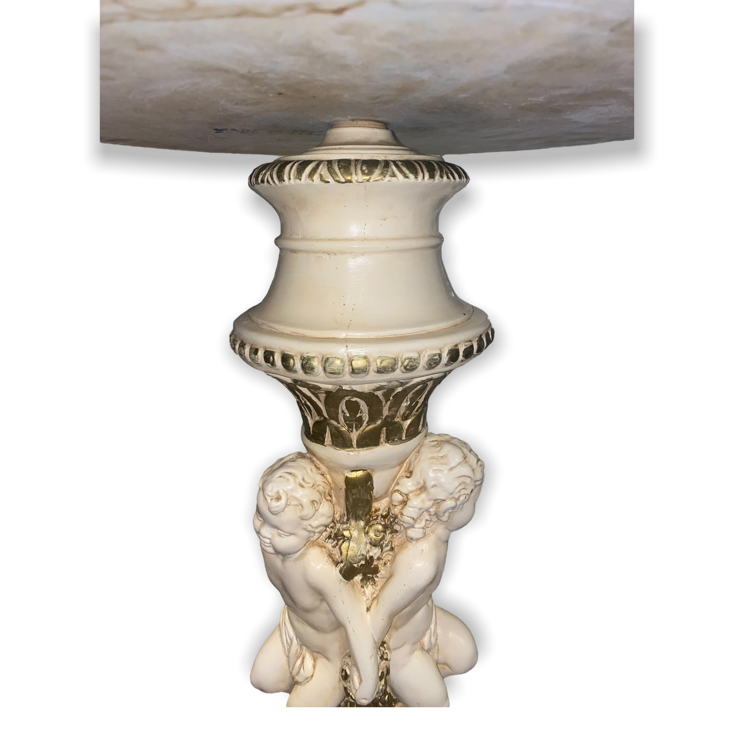 Art Deco Cultured Marble Table - Pedestal Cherub Angel Base Plant Stand
