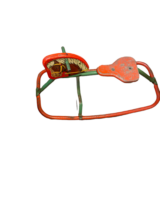 Vintage Mid Century Metal Lithograph Ride On Rocking Horse Rare!