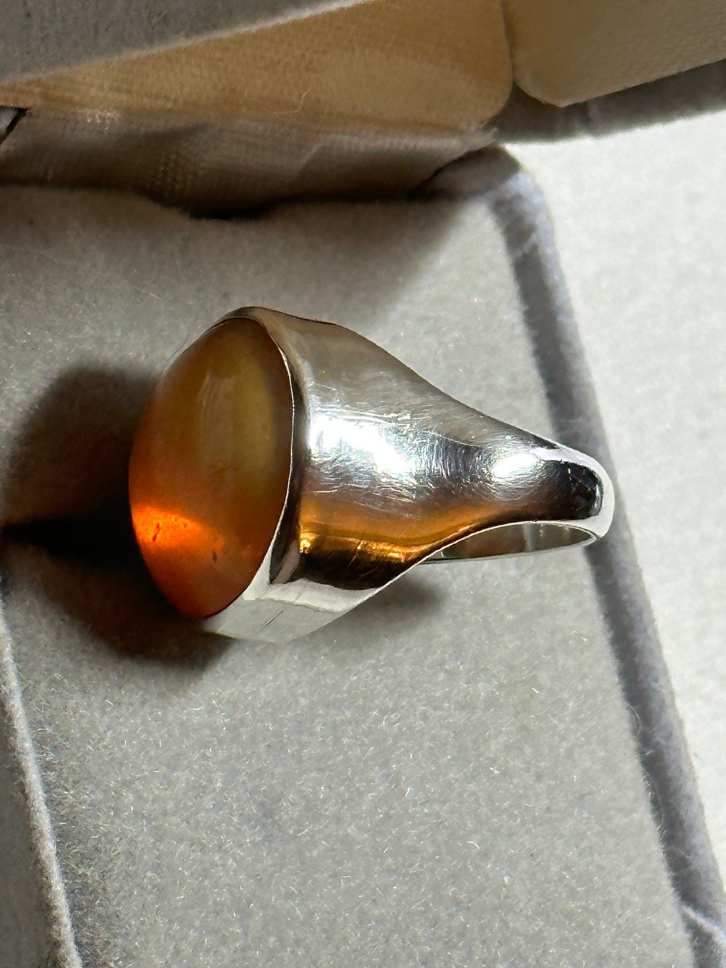 Vintage Orange Yemeni Aqeeq Sterling Silver .925 Ring