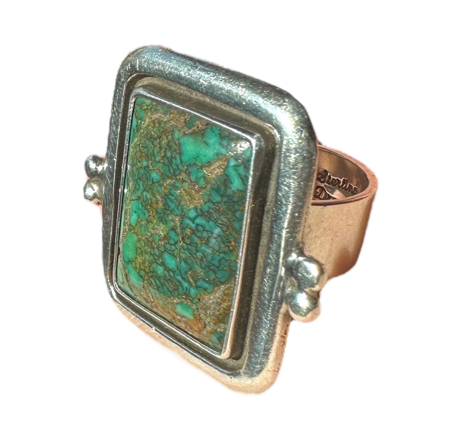 Vintage Echo of the Dreamer Turquoise Rectangular Sterling Silver .925 Ring Signed