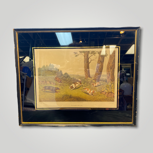 Framed and Matted Antique Henry Thomas Alken "Spaniels" Engraving Print
