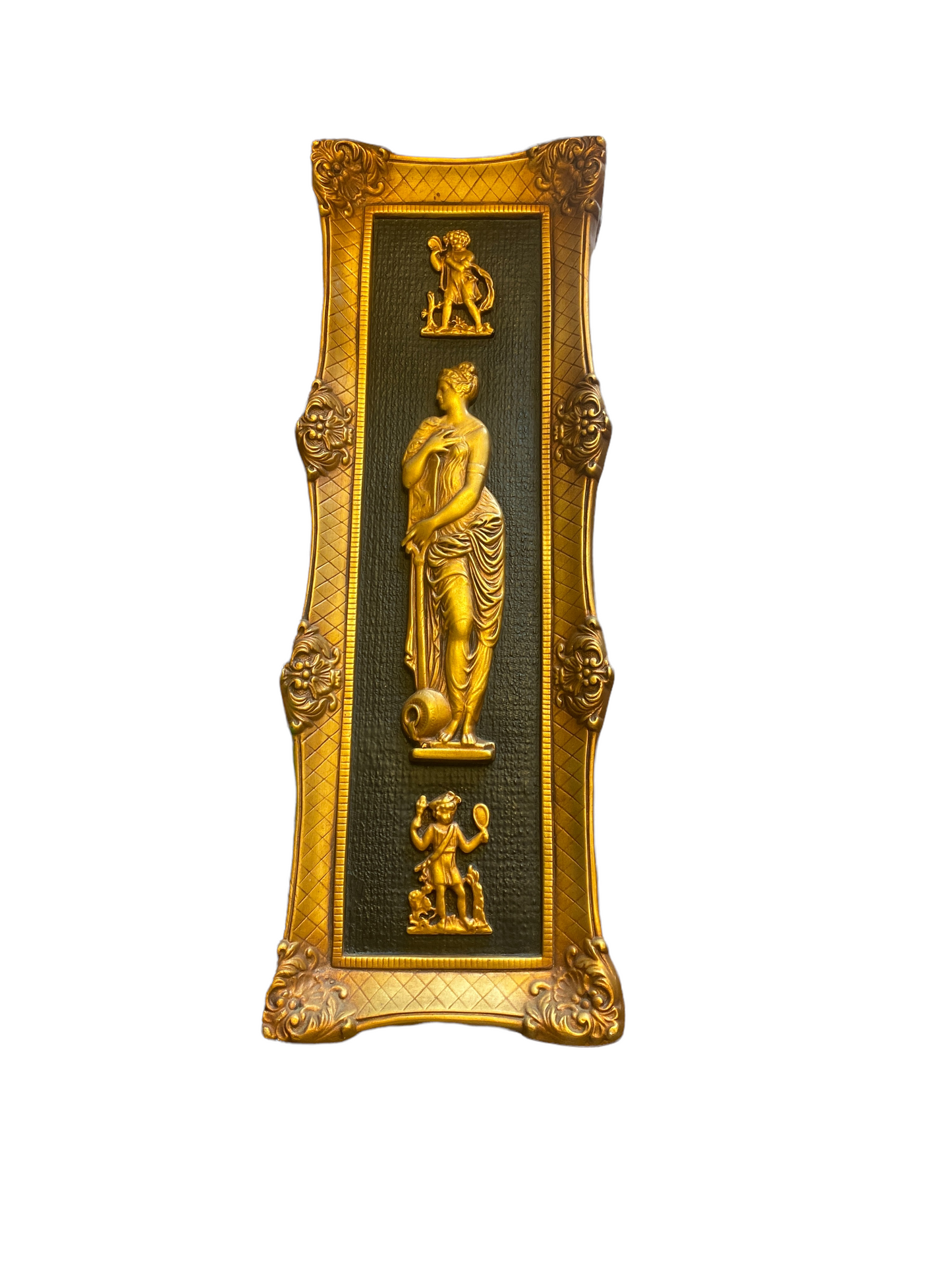 Antique Gilded Plaster Cast Bas Relief Wall Plaques Signed Greek Roman Figures 222925699519