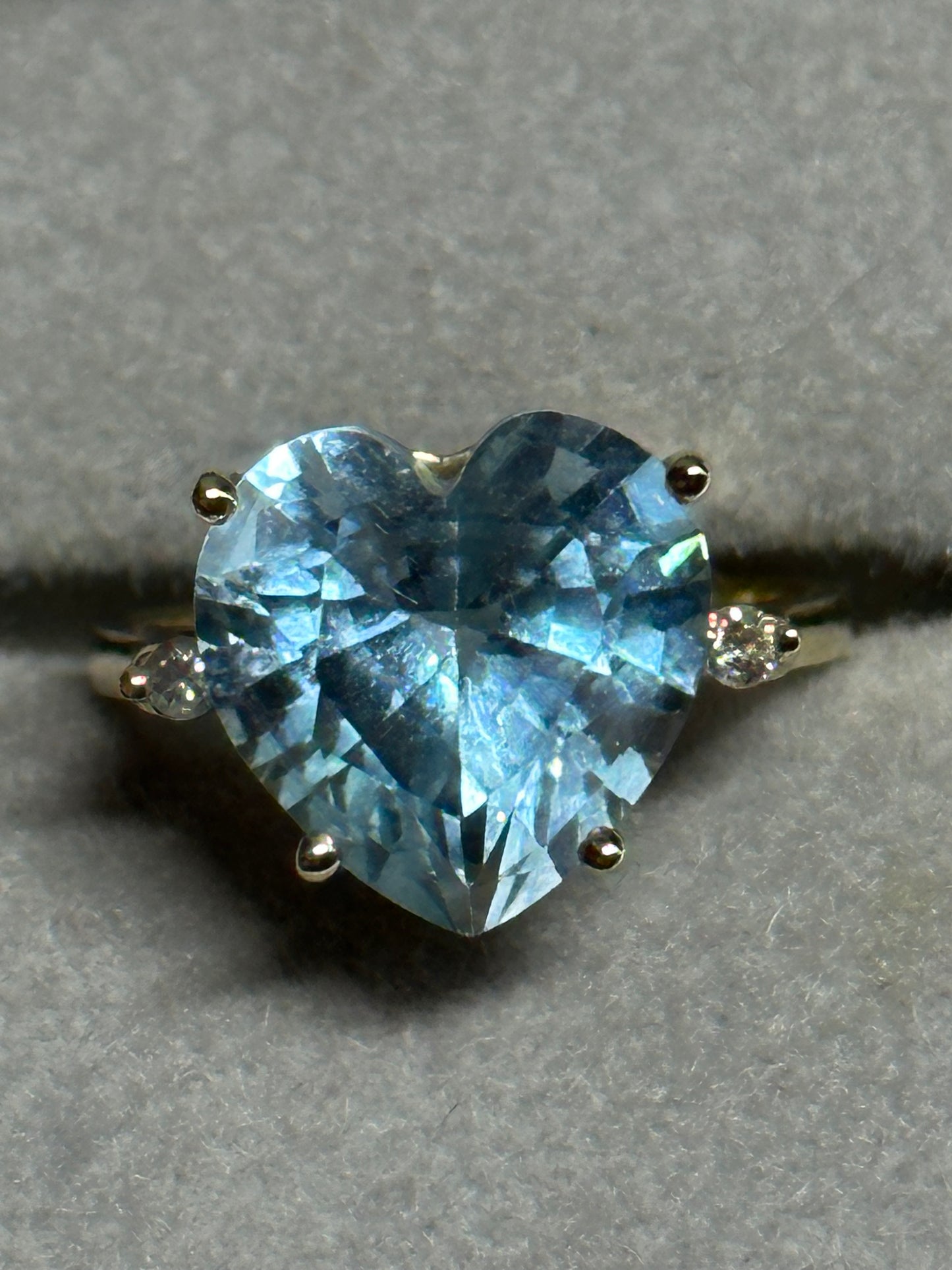Vintage Heart-Shaped Blue Topaz & Diamond Accents 14K Yellow Gold Ring w/ Appraisal