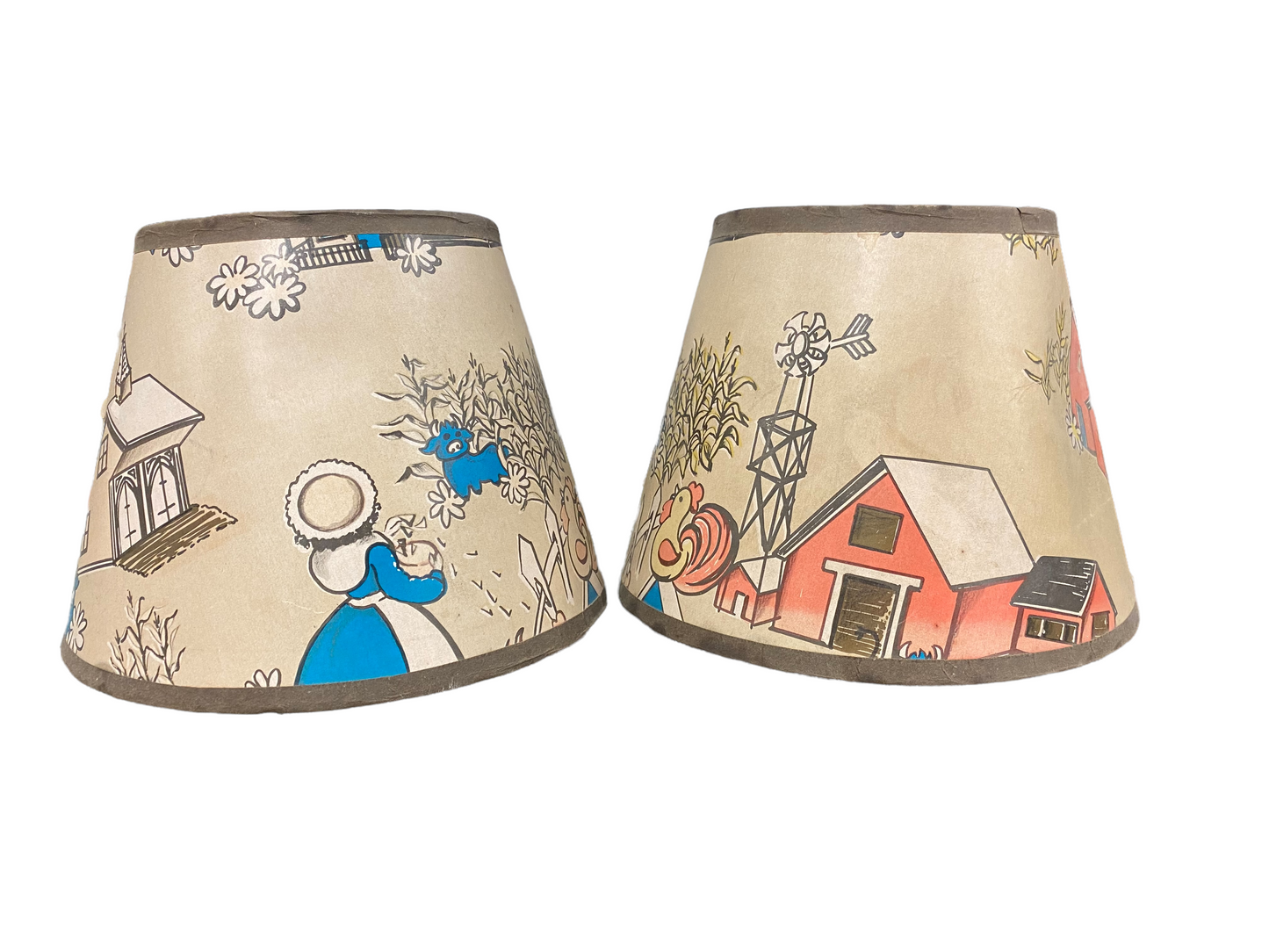 Vintage Set of (2) Farmhouse and Rooster Lamp Shades
