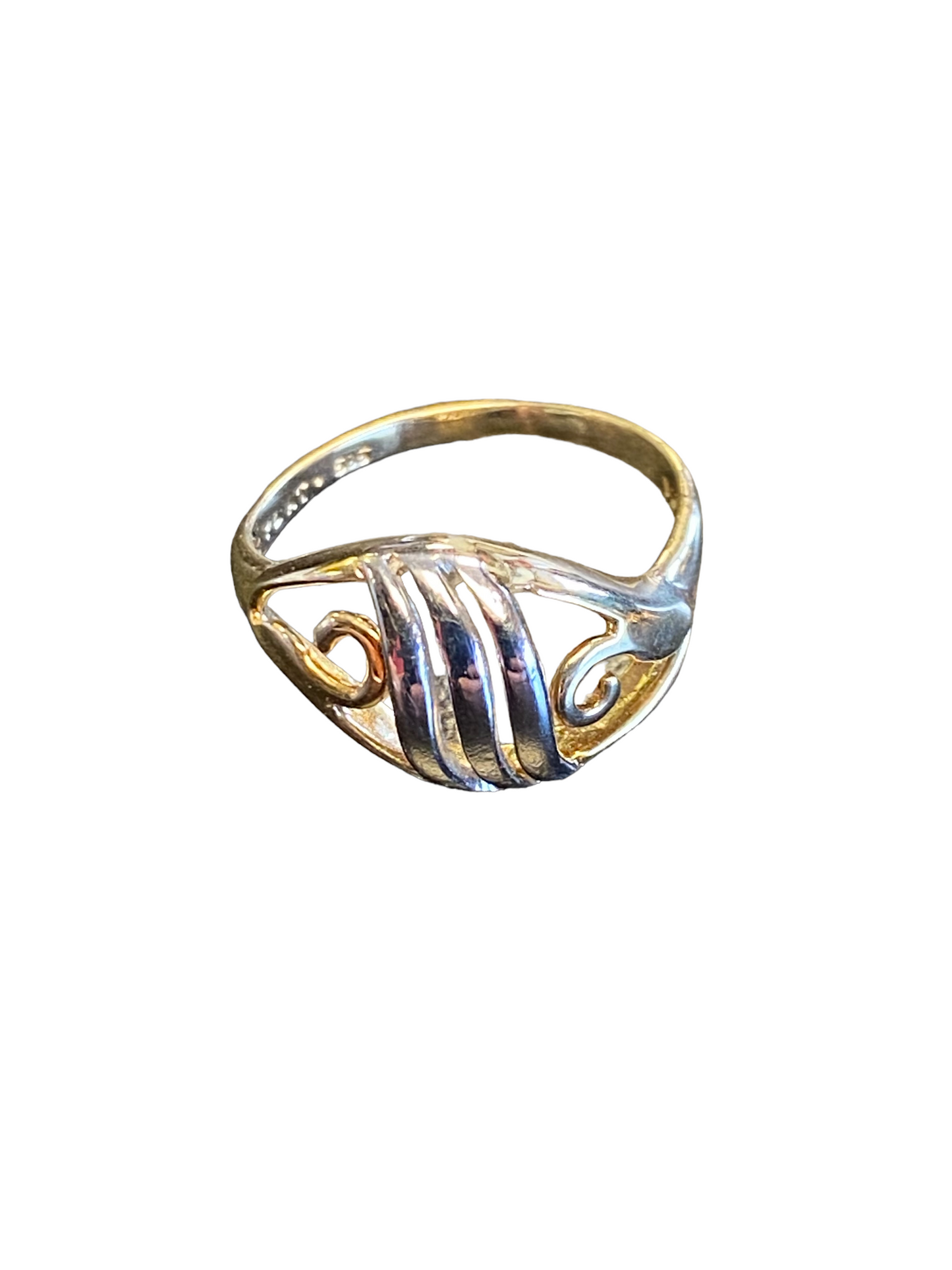 Vintage Platinum 14K Yellow Gold 585 Ring Openwork Signed JQA