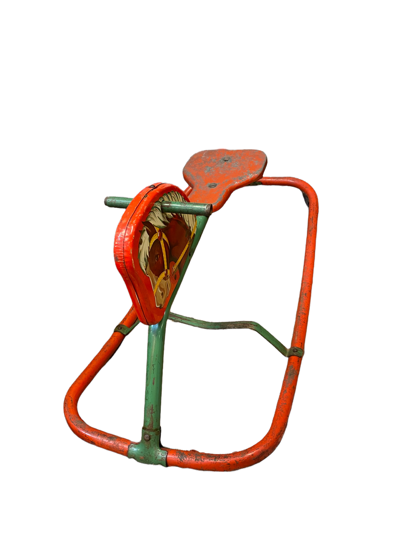 Vintage Mid Century Metal Lithograph Ride On Rocking Horse Rare!