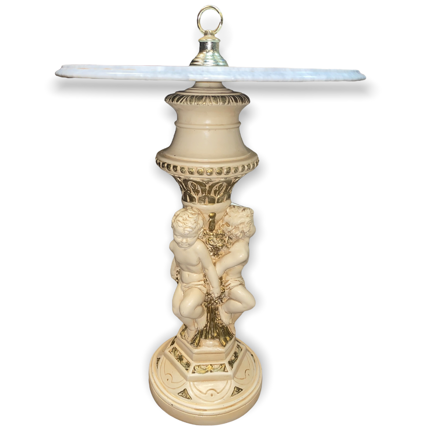 Art Deco Cultured Marble Table - Pedestal Cherub Angel Base Plant Stand