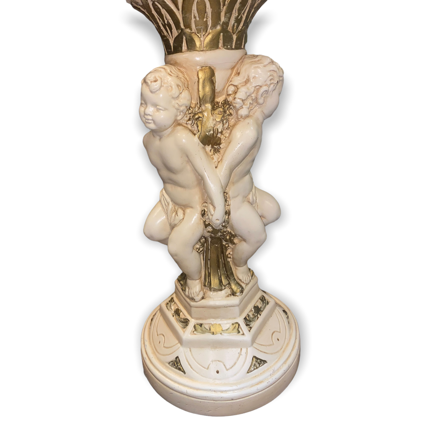 Art Deco Cultured Marble Table - Pedestal Cherub Angel Base Plant Stand