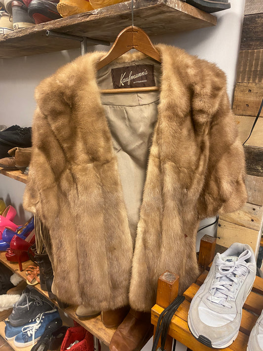 OSFM 1950s Caramel Winter Stole Shawl Collar Cape Real