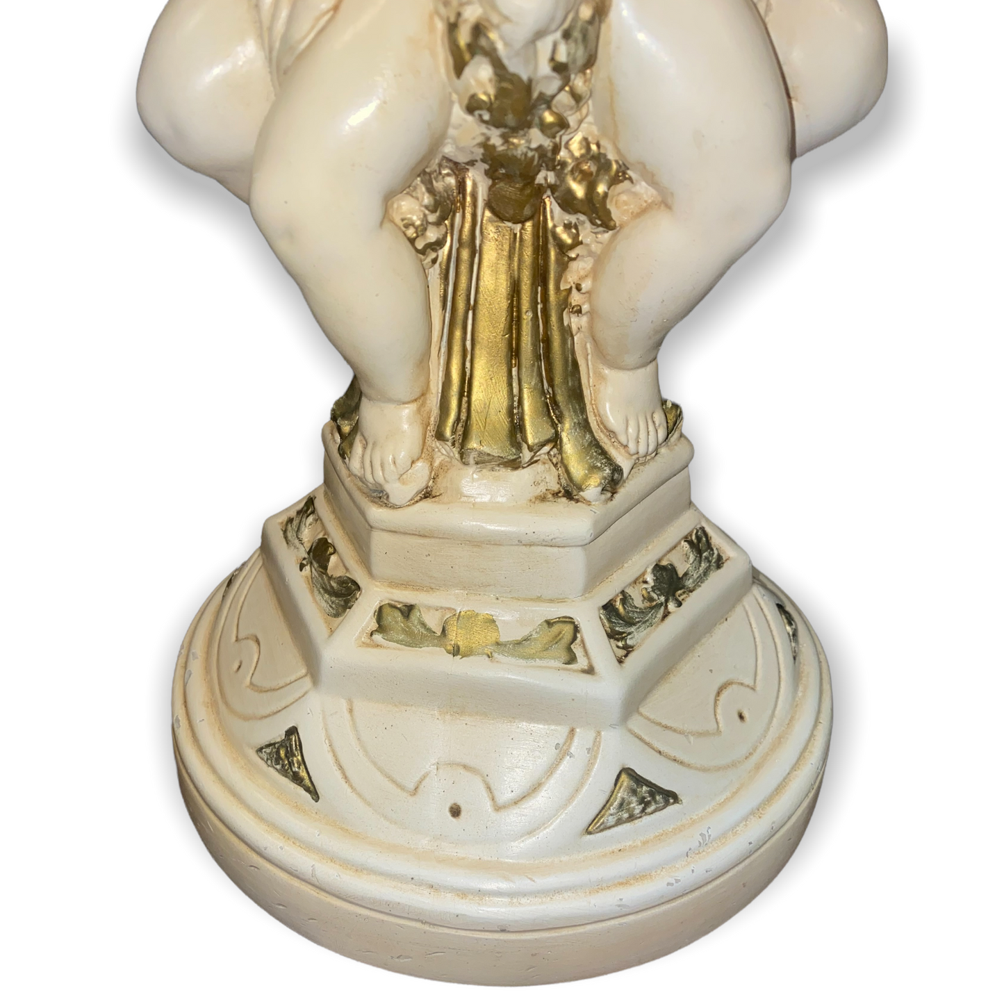 Art Deco Cultured Marble Table - Pedestal Cherub Angel Base Plant Stand