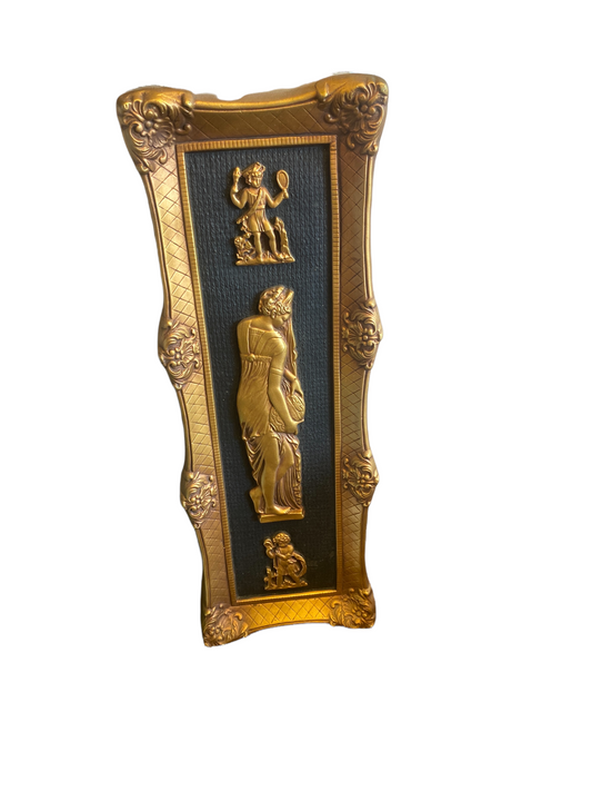Antique Gilded Plaster Cast Bas Relief Wall Plaques Signed Greek Roman Figures 222925699519