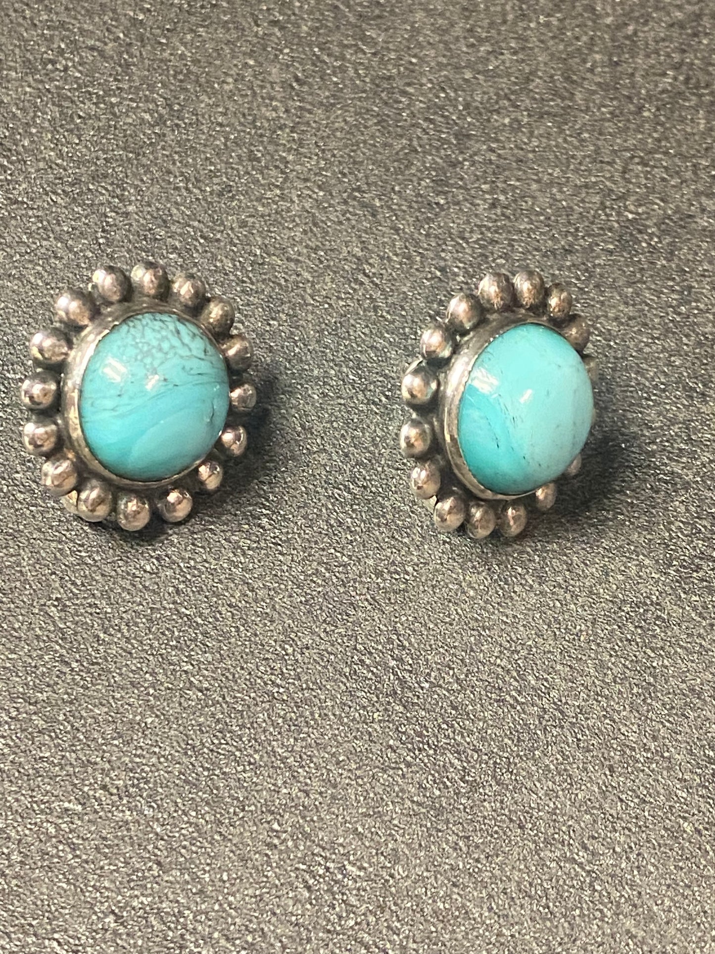 Vintage 925 Sterling Silver Natural Turquoise Flower Screw Back Stud Earrings