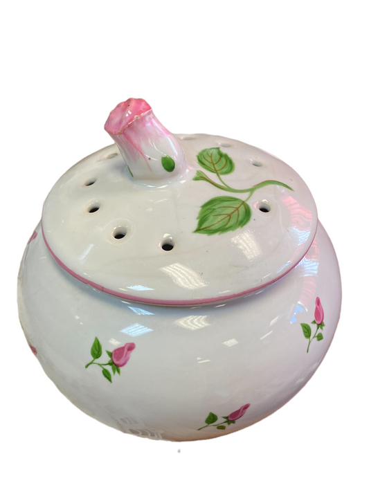 Vintage Teleflora Ceramic Rose Potpourri Pot Trinket Dish