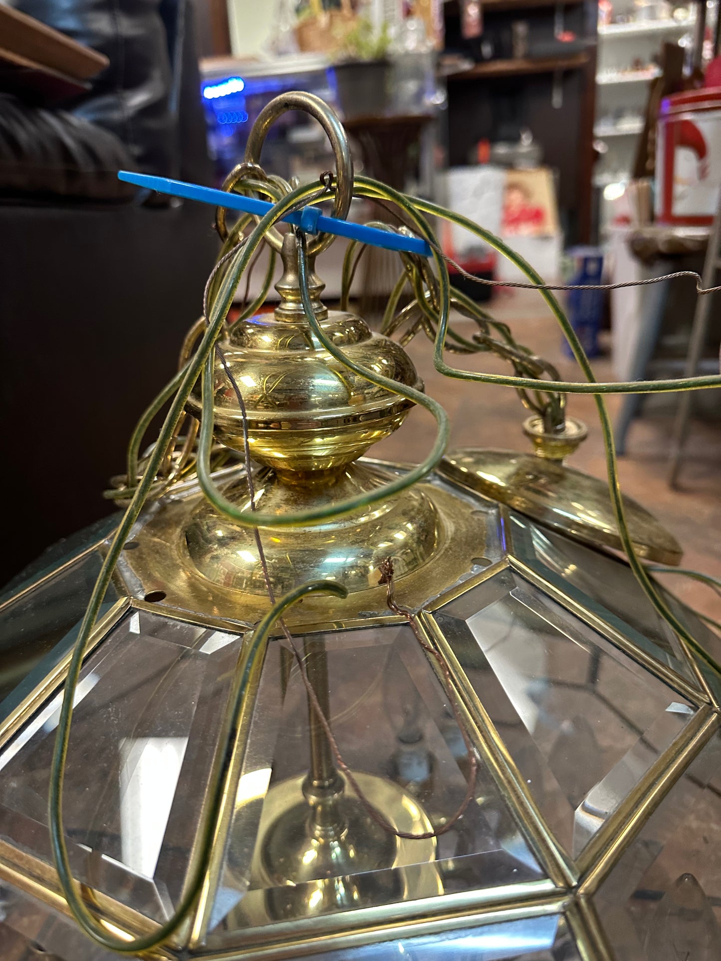 MCM Bound Glass Beveled 10-sided 9 Lights Brass Chandelier