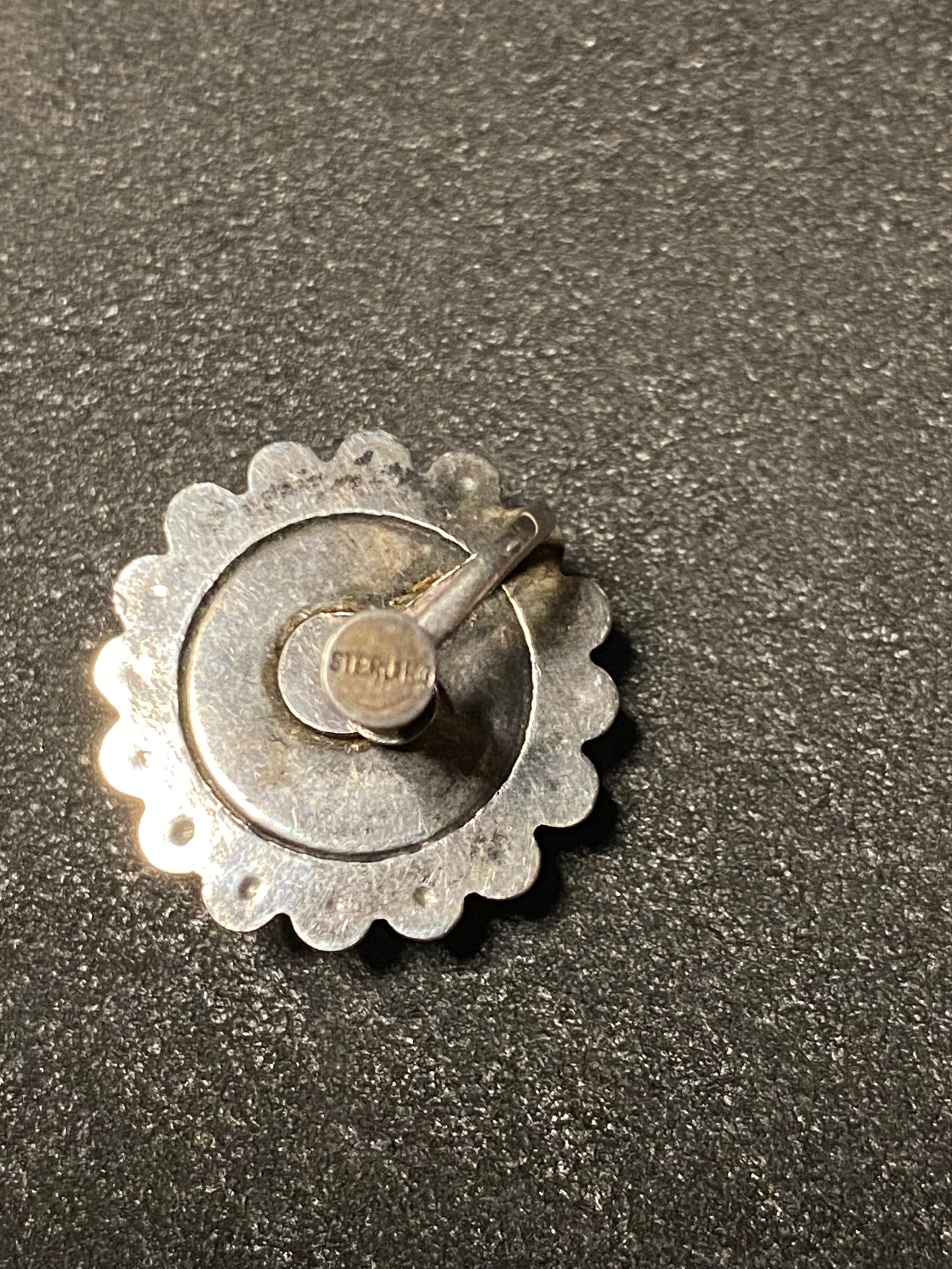 Vintage 925 Sterling Silver Natural Turquoise Flower Screw Back Stud Earrings