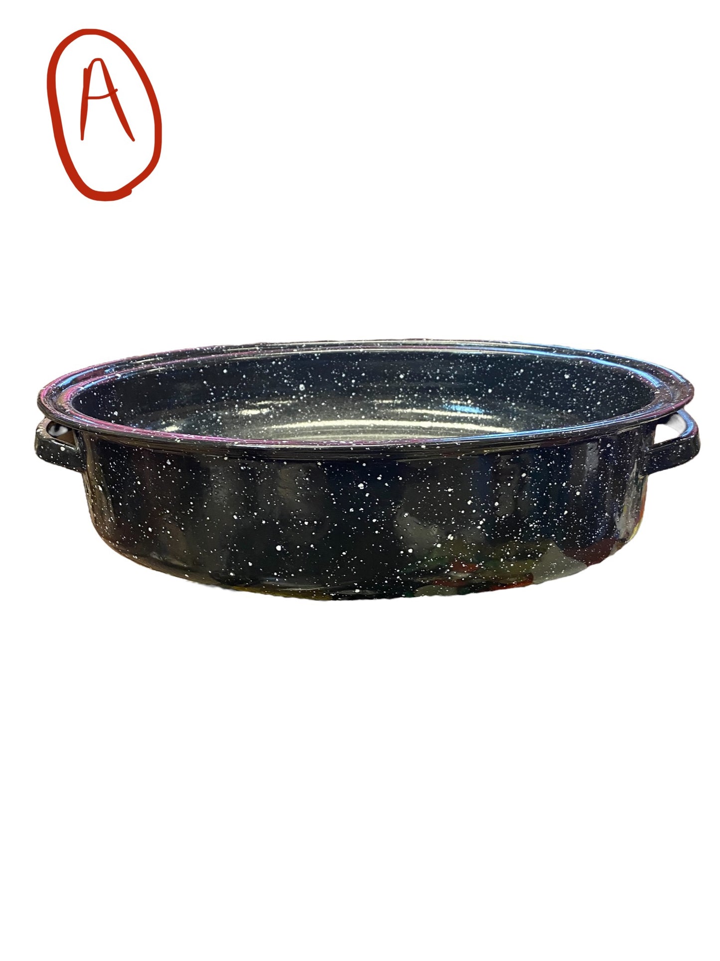 Vintage Speckled Enamelware Oval Roaster w/ Lid