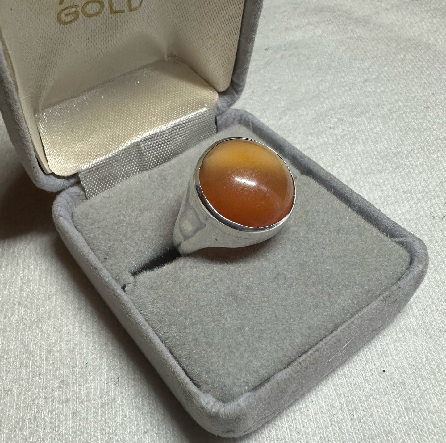 Vintage Orange Yemeni Aqeeq Sterling Silver .925 Ring