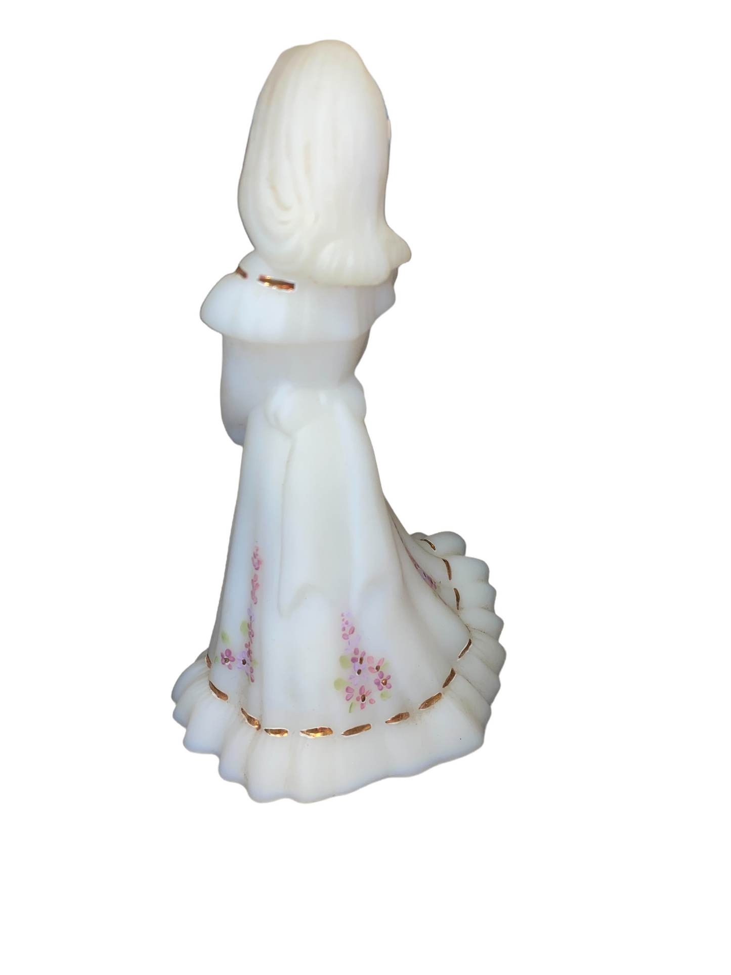 Vintage Fenton Glass White Satin Bridesmaid Figurine w/ 1995 Kristen’s Floral Design