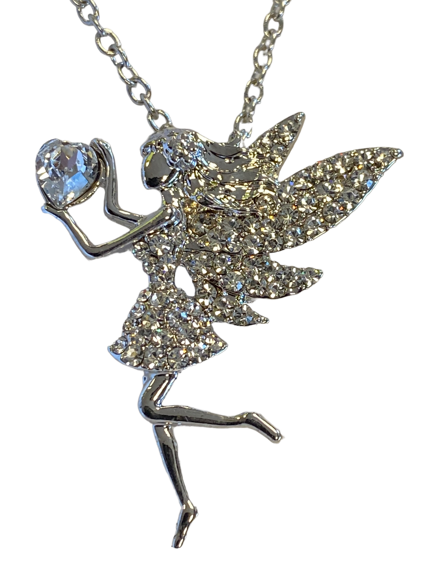 Fairy Necklace for Teen Girls ,Birthstone Pendant Gift for Girls White Gold Plated Austrian Crystal Jewelry Gift