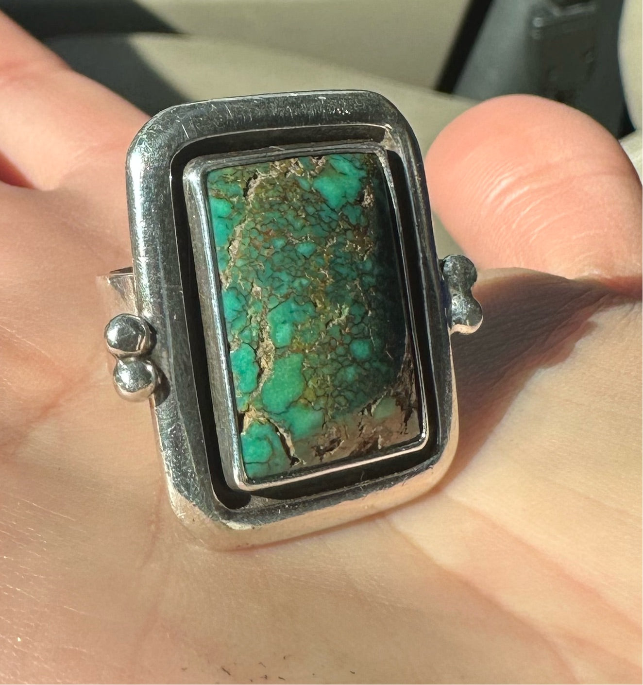 Vintage Echo of the Dreamer Turquoise Rectangular Sterling Silver .925 Ring Signed