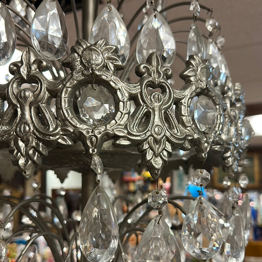 Vintage Silver Crystal 5 Tier 14 Inch Diameter Hollywood Chandelier