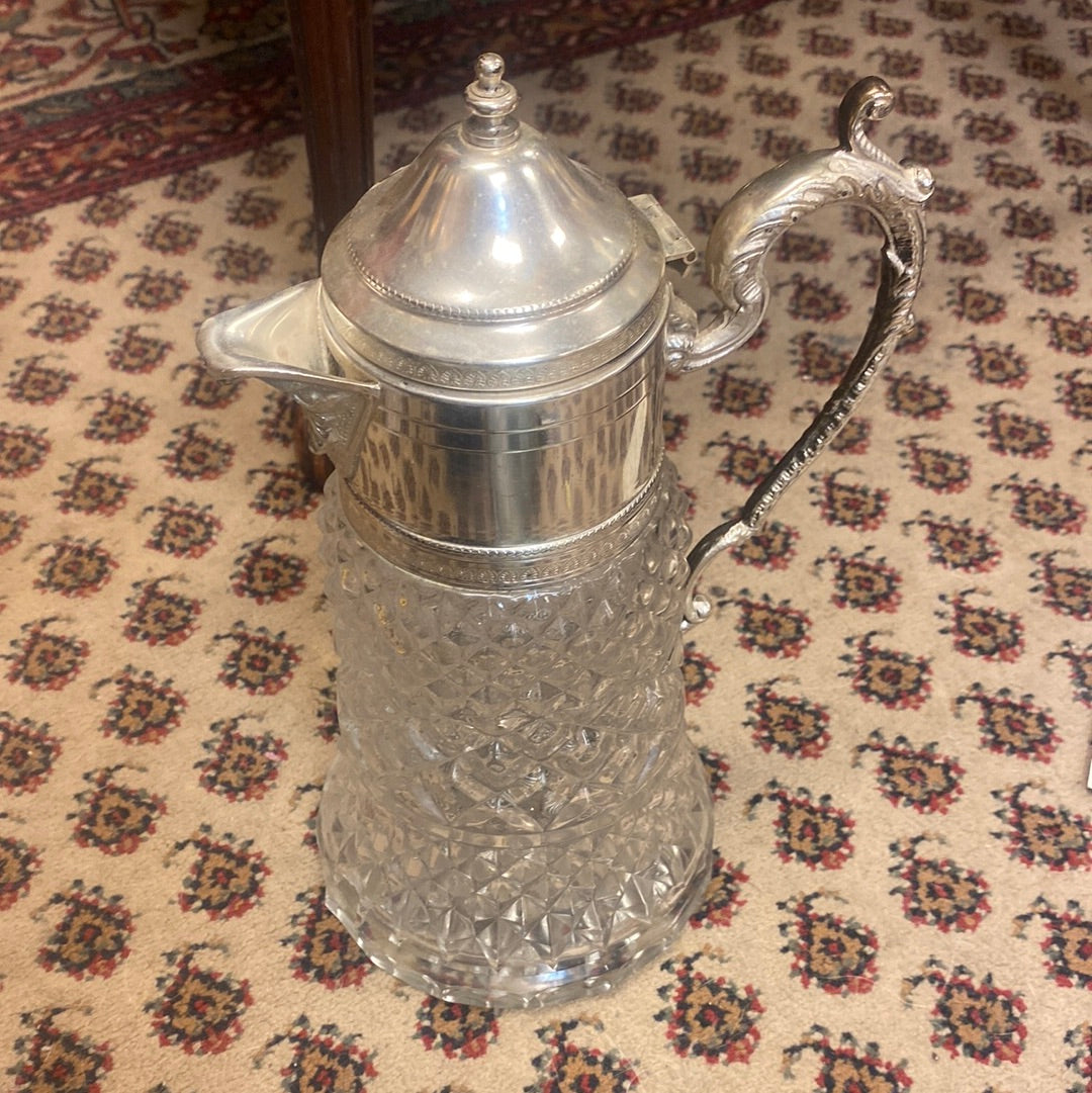 Vintage Crystal And Silver Pitcher