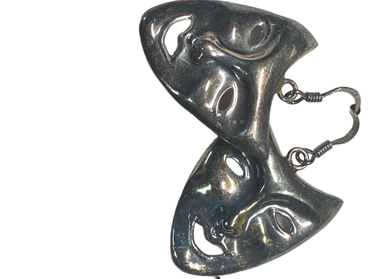 Vintage Sterling Silver (.925)  Drama Theater Mask Drop Earrings