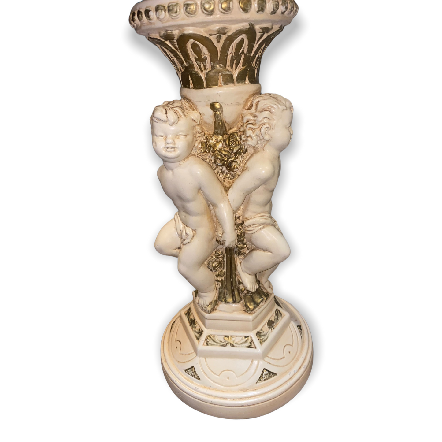 Art Deco Cultured Marble Table - Pedestal Cherub Angel Base Plant Stand