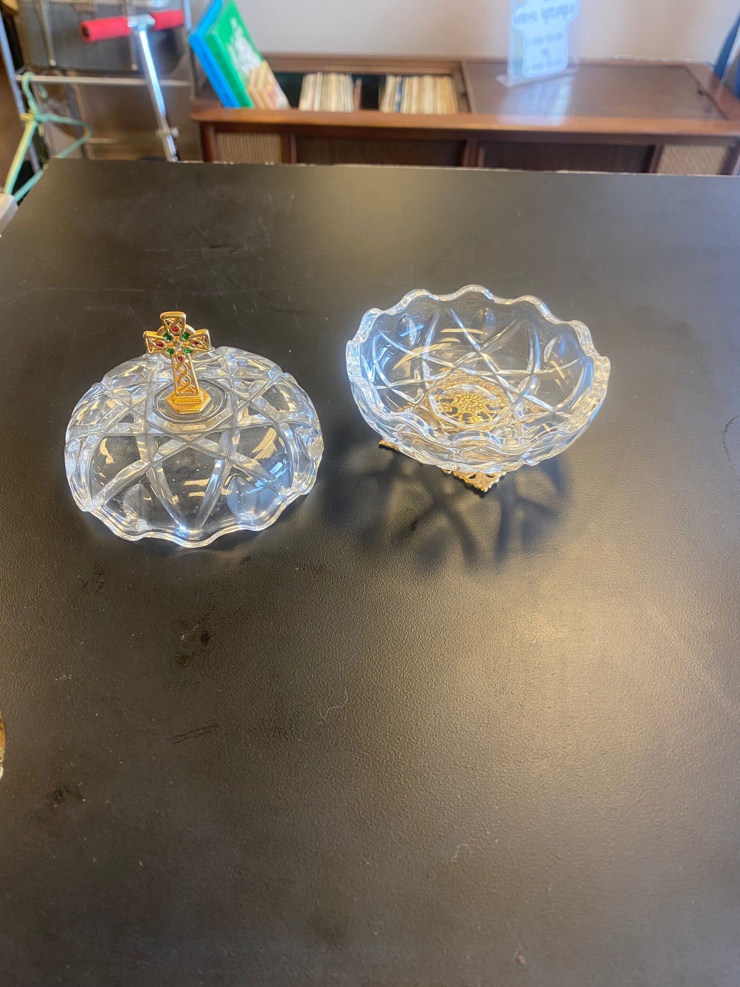 Killarney Crystal Rosary Trinket Box with Cross.