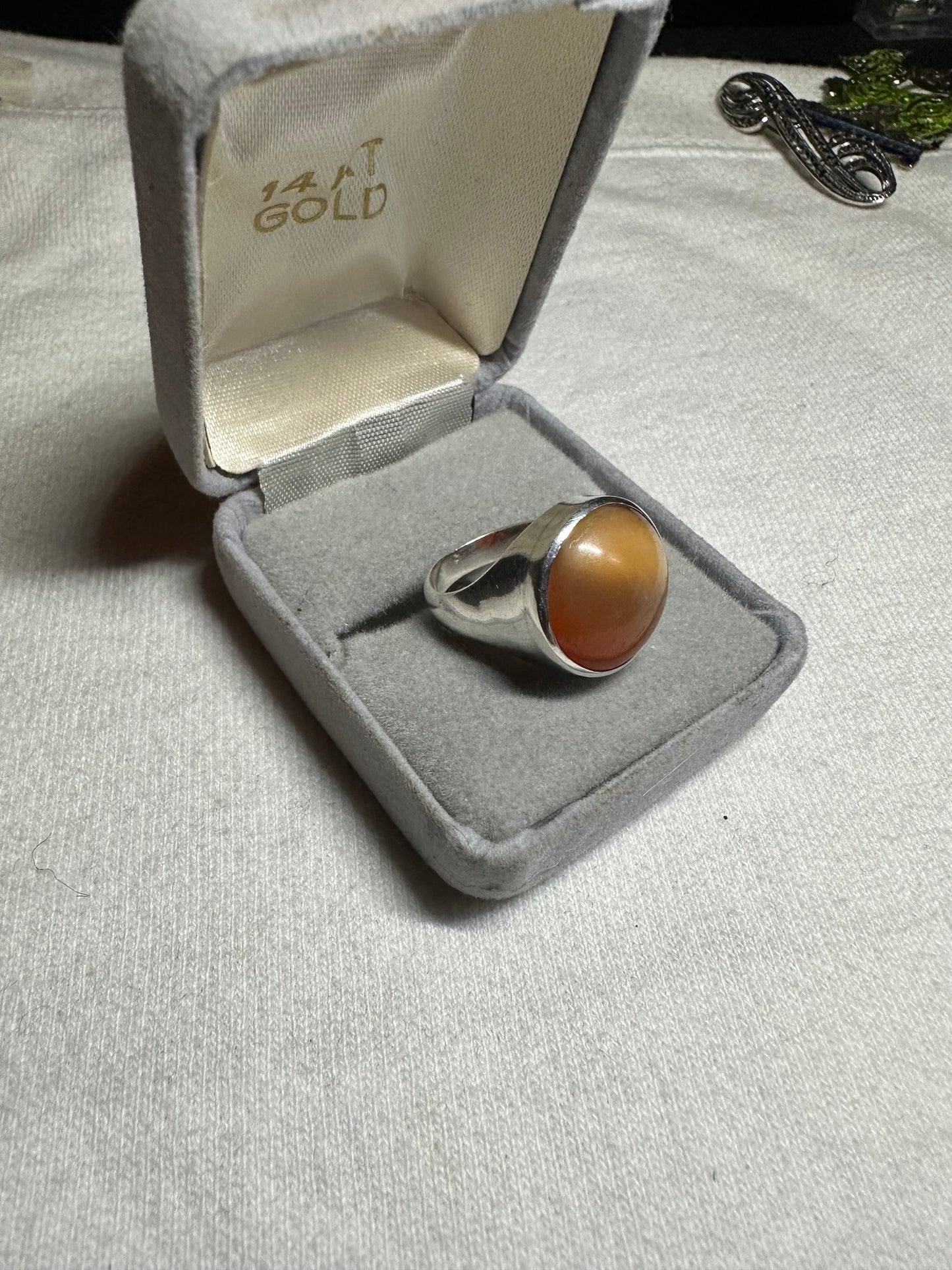 Vintage Orange Yemeni Aqeeq Sterling Silver .925 Ring